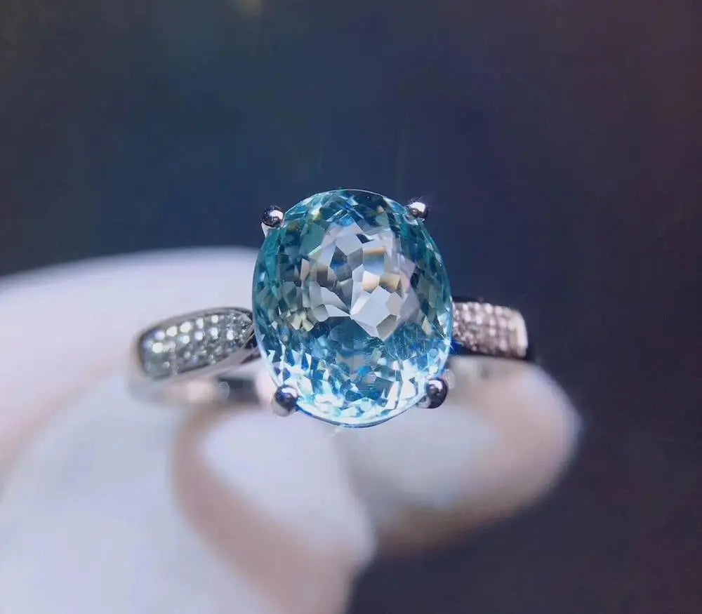 Ring 18K Gold 2.8ct Aquamarine Diamonds Female Anniversary Gift