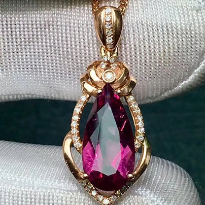 Pendant 18K Gold 3.05ct Rubillite Tourmaline Gemstones Diamond Necklace