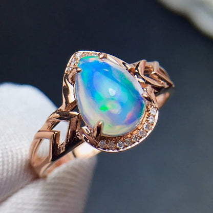 Ring 18K Gold 1.4ct Opal Gemstones Diamonds Female Fine Jewelry