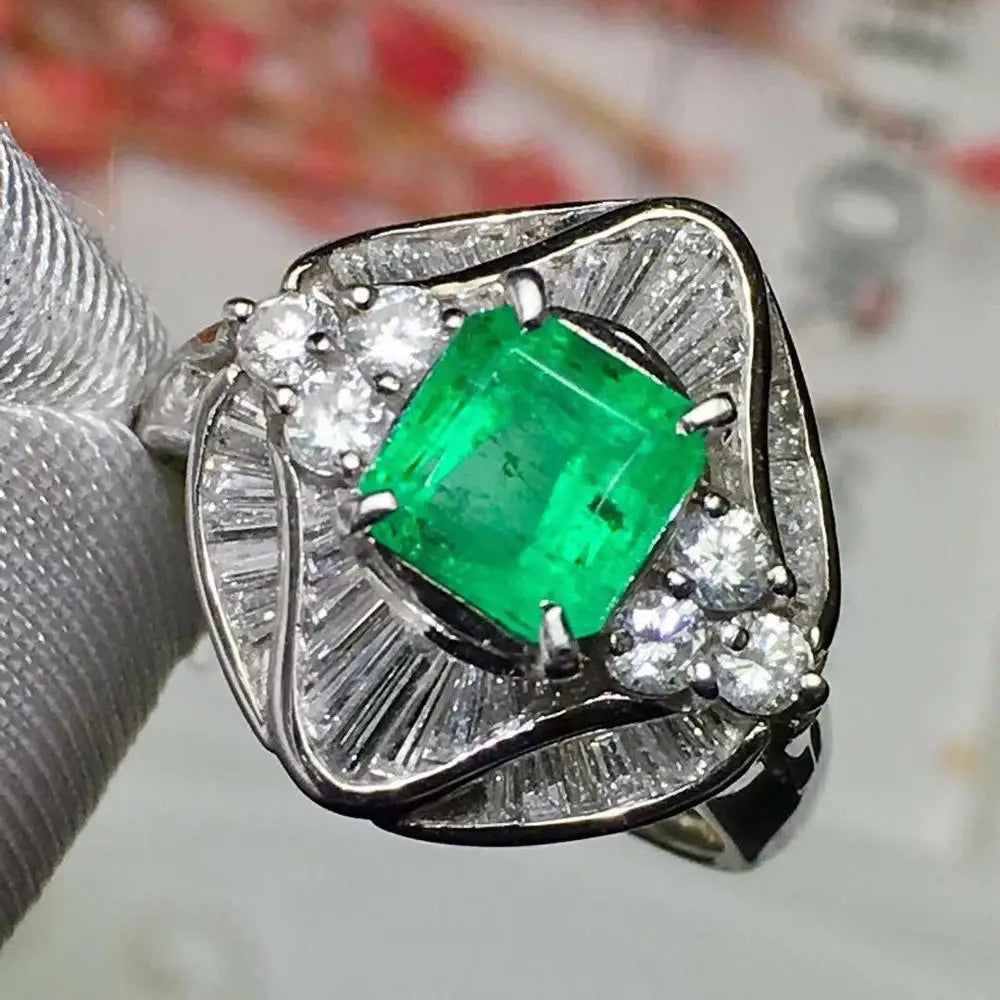 Ring Pt900 Platinum 1.099ct Emerald Diamond Colombian Origin Female's