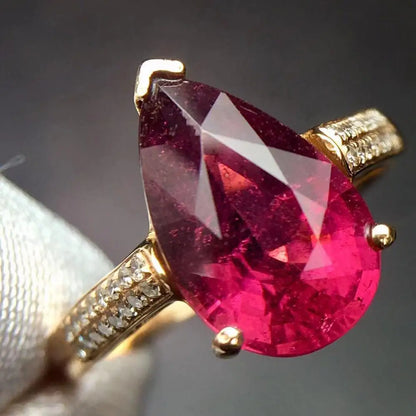 Ring 18K Gold 2.9ct Rubi Tourmaline Gemstone Diamond Female Gift