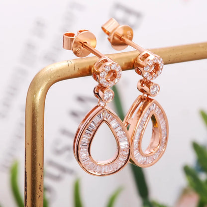 Earrings 14K Rose Gold 0.5ct DEF VS-VVS Pear Lab Diamond Drop Female's