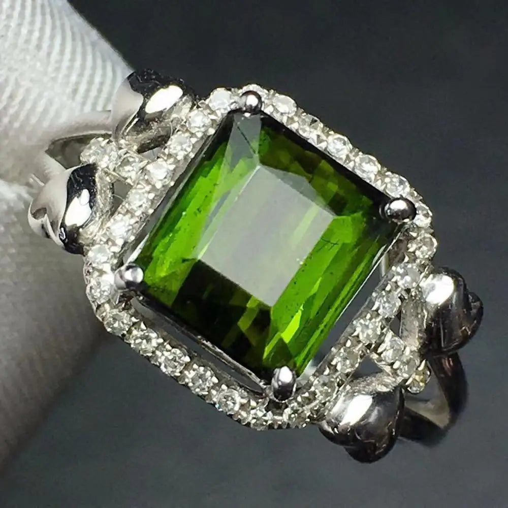 Ring 18K Gold 2.5ct Green Tourmaline Gemstone Diamonds Men's Wedding Ring