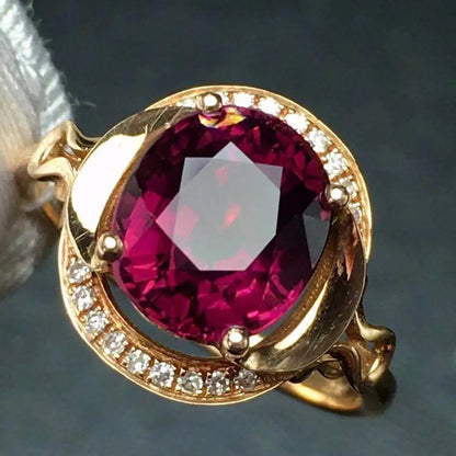 Ring 18K Gold 3.3ct Red Tourmaline Gemstones Diamonds Female Fine