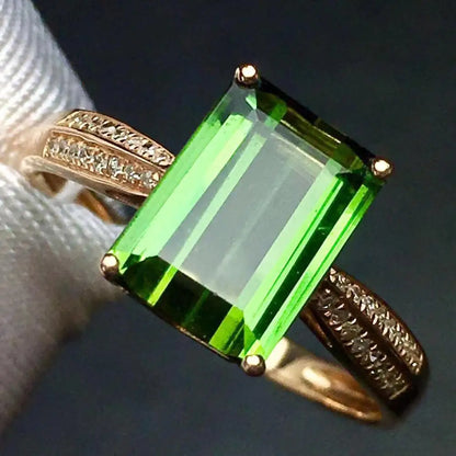 Ring 18K Gold 2.5ct Green Tourmaline Gemstone Diamonds Men's Wedding Ring