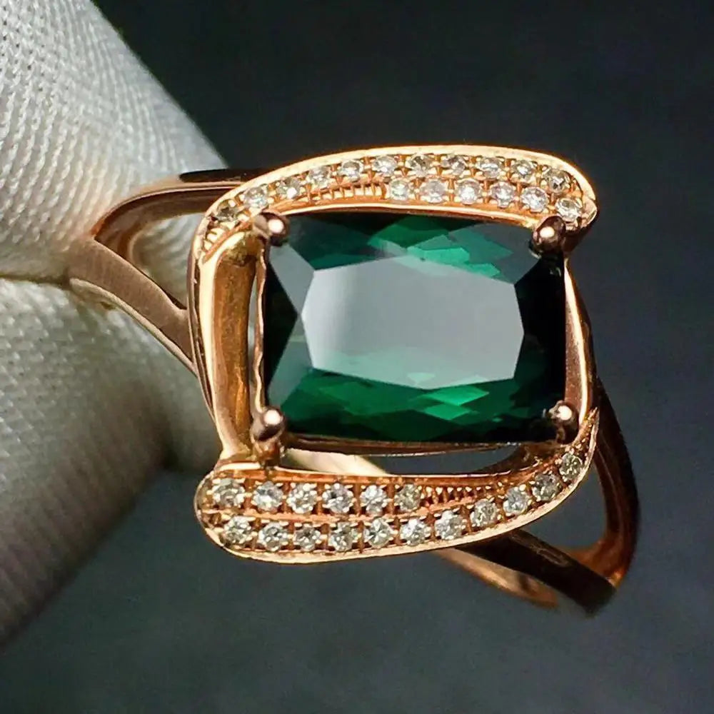 Ring 18K Gold 2.2ct Green Tourmaline Gemstone Diamonds Men's Wedding Ring