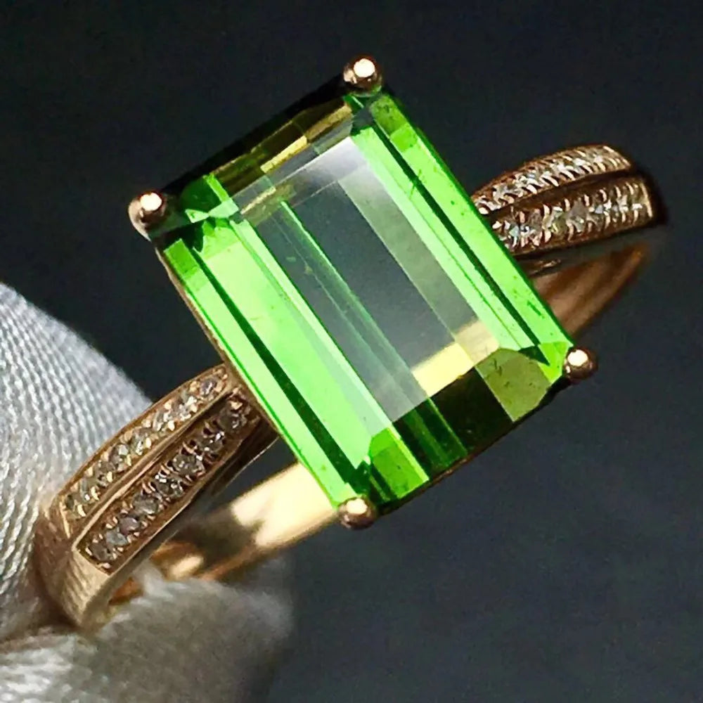 Ring 18K Gold 2.5ct Green Tourmaline Gemstone Diamonds Men's Wedding Ring