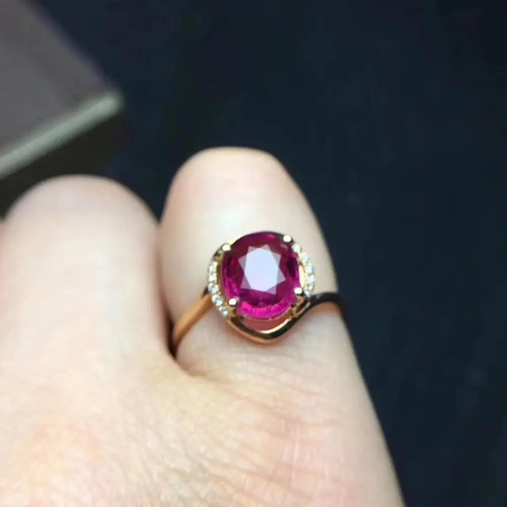 Ring 18K Gold 2.8ct Brazil Tourmaline Gemstone Female Fine Jewelry