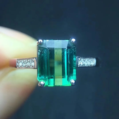 Ring 18K Gold 3ct Green Tourmaline Diamonds Male's Wedding