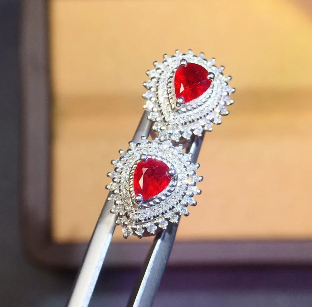 Earrings 18K Gold 0.67ct Red Ruby Gemstones Stud Female's Fine Gift