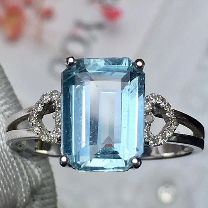 Ring 18K Gold 2.9ct Aquamarine Diamonds Female Anniversary