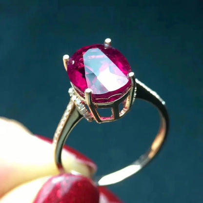 Ring 18K Gold 4.6ct Rubi Tourmaline Gemstone Diamond Female Gift