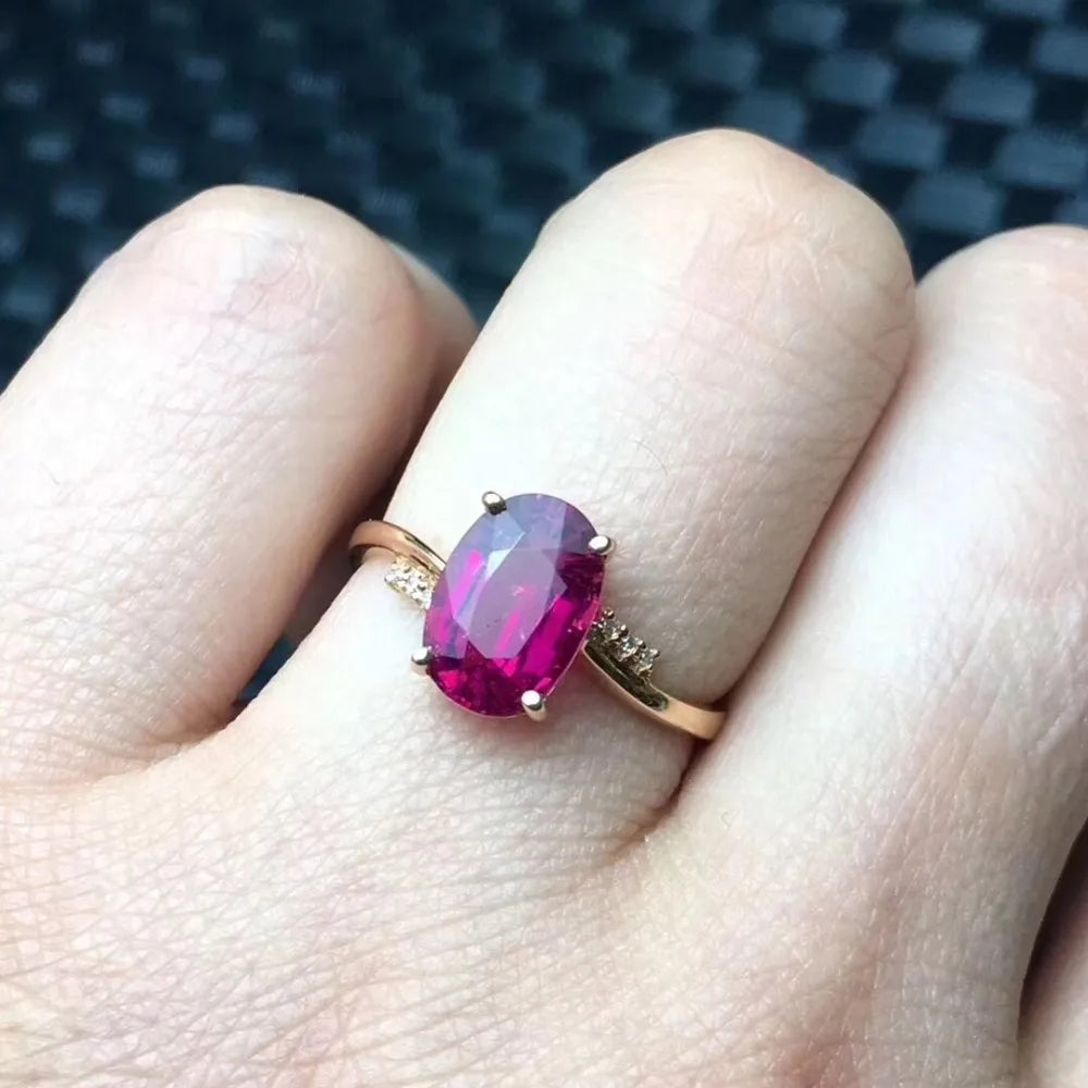 Ring 18K Gold 2.5ct Red Tourmaline Gemstone Female's Gift Brazil