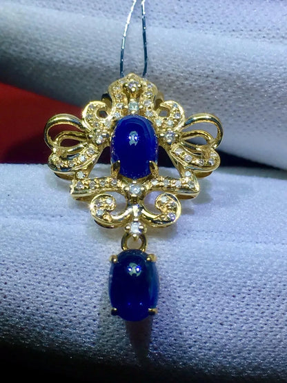 Pendant 18K Gold 1.79ct Blue Sapphire Gemstones Necklace for Women