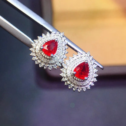 Earrings 18K Gold 0.67ct Red Ruby Gemstones Stud Female's Fine Gift