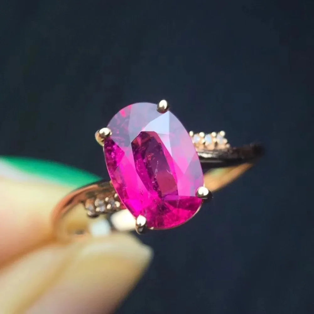 Ring 18K Gold 2.5ct Red Tourmaline Gemstone Female's Gift Brazil