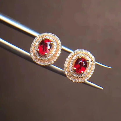 Earrings 18K Gold 0.84ct Red Ruby Gemstones Stud Female's Fine Gift