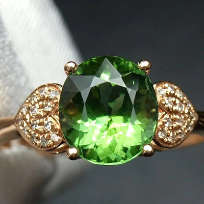 Ring 18K Gold 2.1ct Green Tourmaline Gemstone Diamonds Men's Wedding Ring