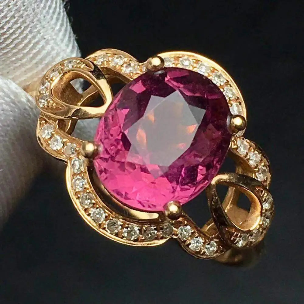 Ring 18K Gold 2.5ct Rubi Tourmaline Gemstone Diamond Female Fine