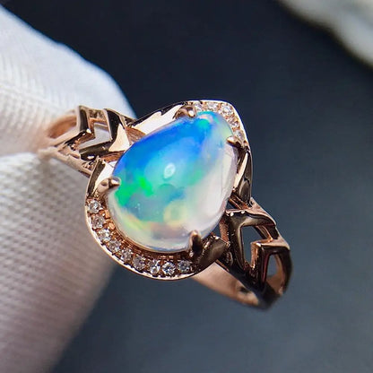 Ring 18K Gold 1.4ct Opal Gemstones Diamonds Female Fine Jewelry