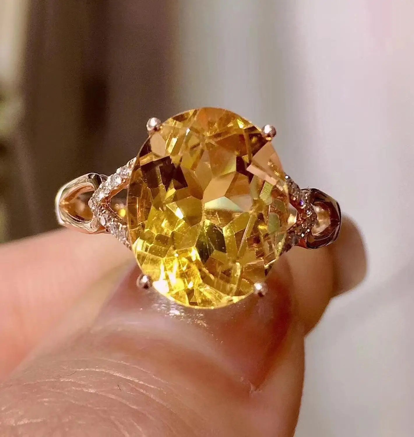 Ring 18K Gold 3.6ct Citrine Diamonds Anniversary Female's