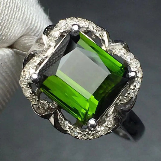 Ring 18K Gold 2.5ct Green Tourmaline Gemstone Diamonds Men's Wedding Ring