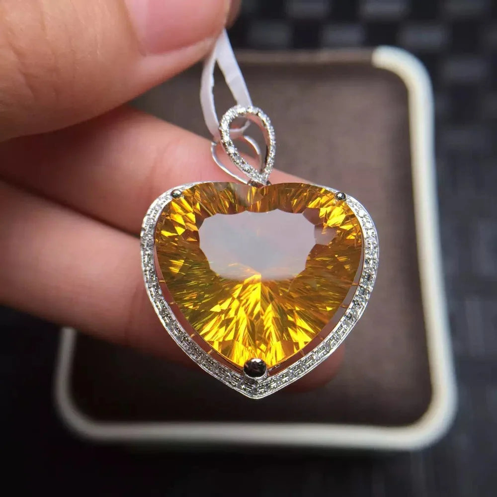 Pendant 18K Rose Gold Yellow Citrine Gemstone Necklace Brazil Origin