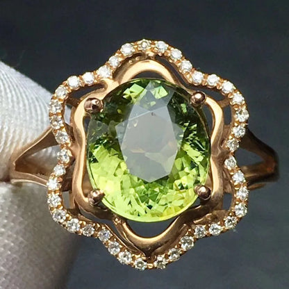 Ring 18K Gold 3.2ct Green Tourmaline Gemstone Diamonds Men's Wedding Ring