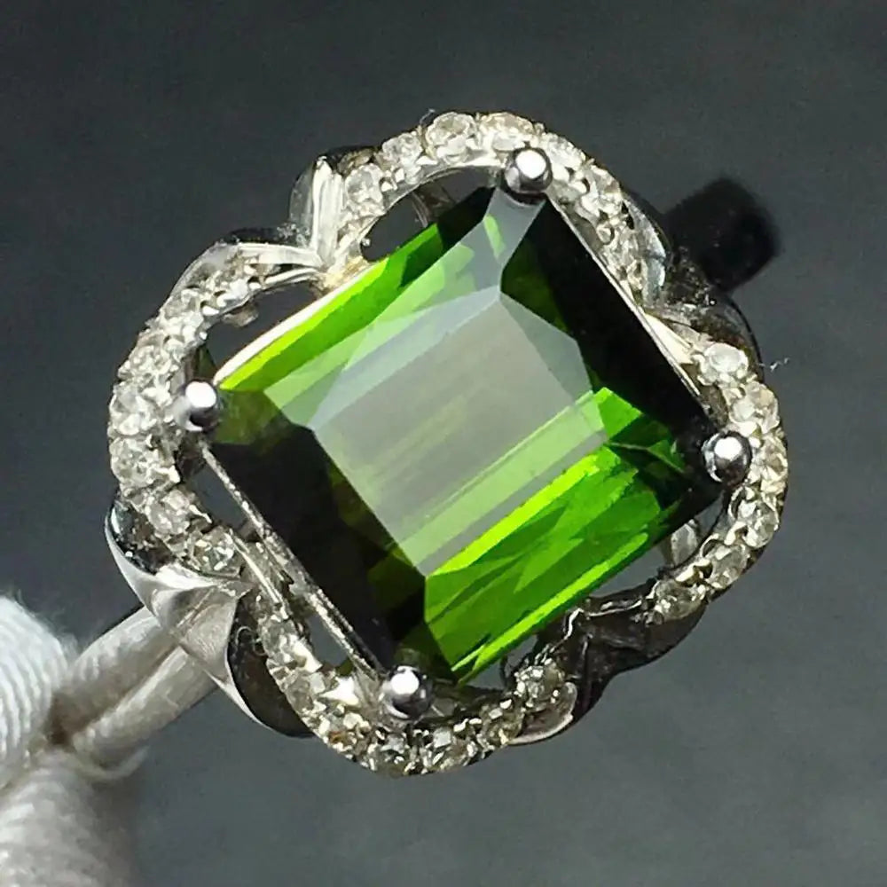 Ring 18K Gold 2.5ct Green Tourmaline Gemstone Diamonds Men's Wedding Ring