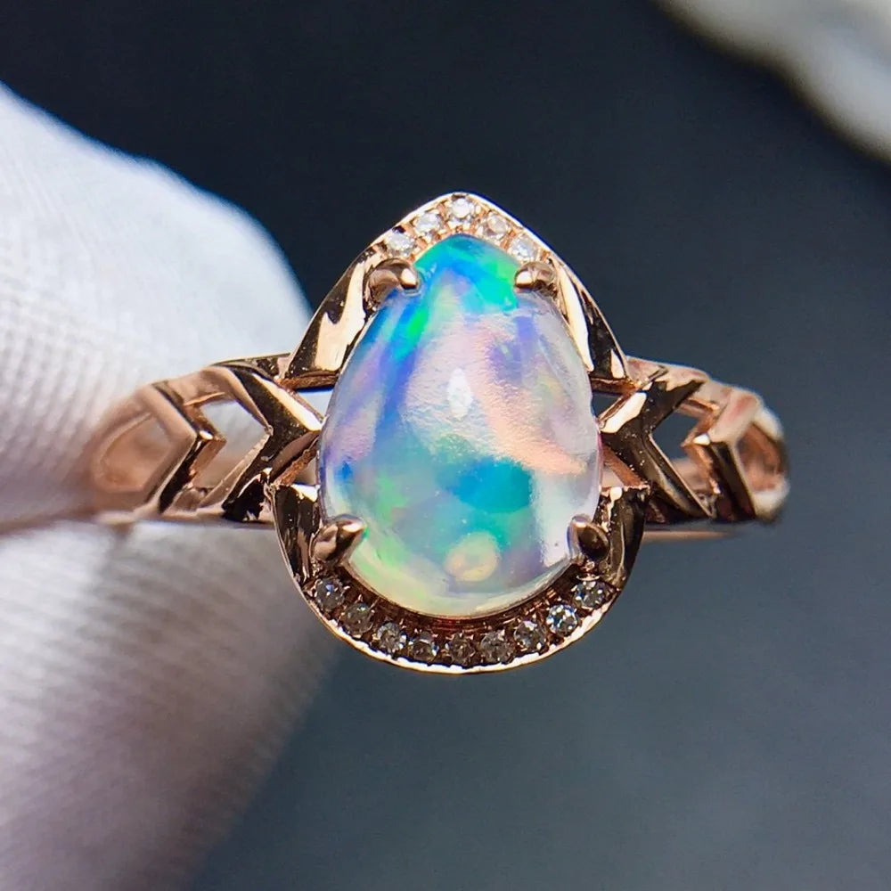 Ring 18K Gold 1.4ct Opal Gemstones Diamonds Female Fine Jewelry