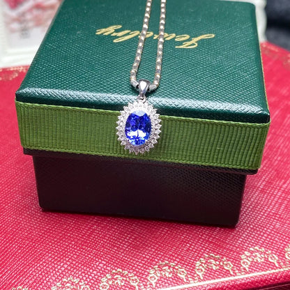 Necklace 18K White Gold 1.95ct Blue Tanzanite Pendant Female's