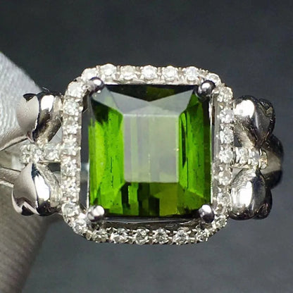 Ring 18K Gold 2.5ct Green Tourmaline Gemstone Diamonds Men's Wedding Ring