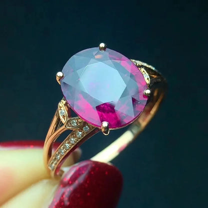 Ring 18K Gold 3.5ct Red Tourmaline Gemstone Female's Gift