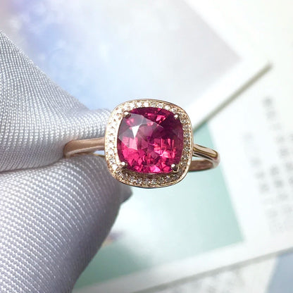 Ring 18K Gold 2ct Rubellite Tourmaline Diamonds Female's