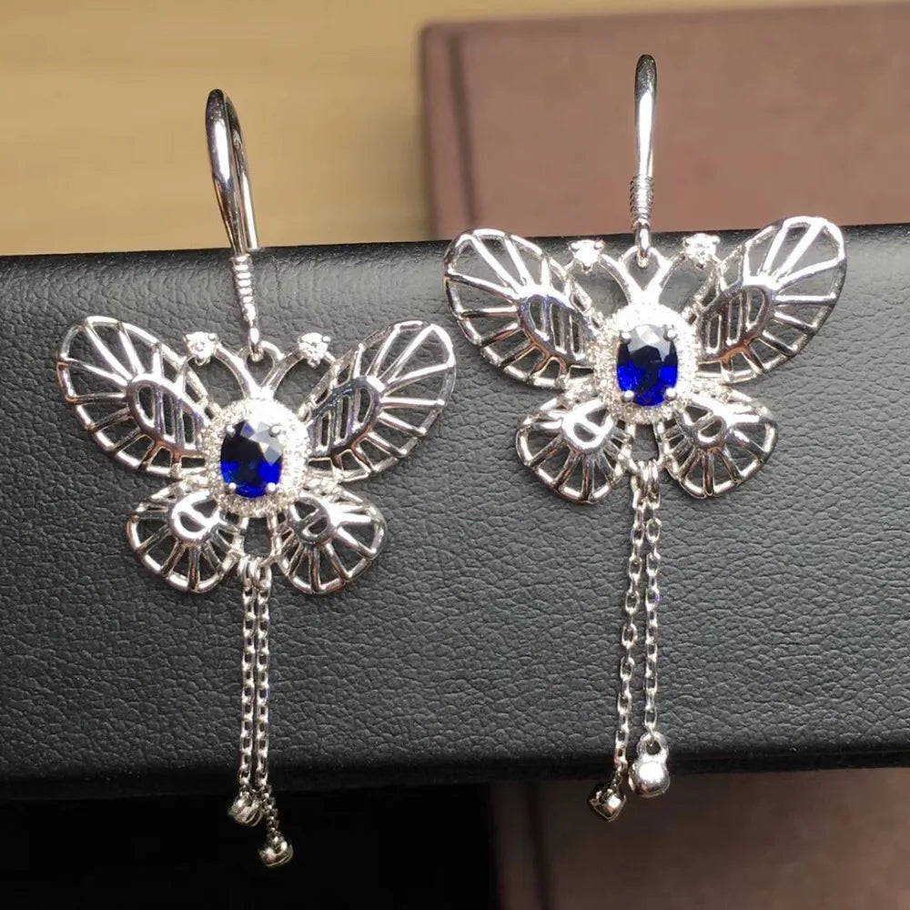 Earrings 18K Gold 1.02ct Royal Blue Sapphire Drop Female's Fine