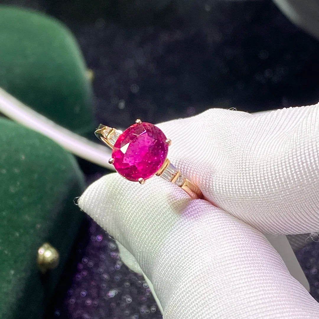 Ring 18K Gold 2.3ct Rubellite Tourmaline Diamonds Female's