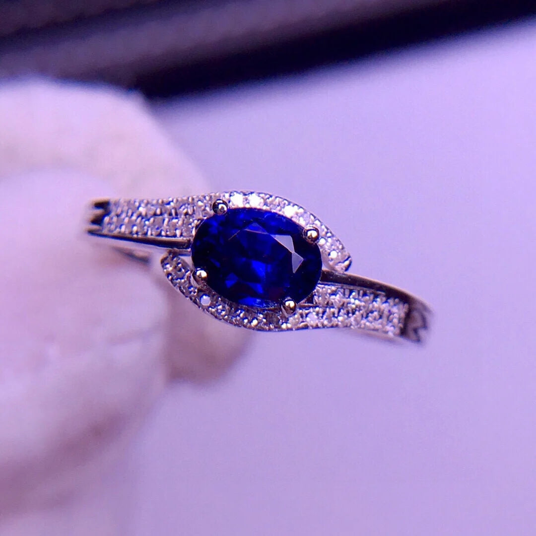 Ring 18K Gold 0.75ct Royal Blue Sapphire Gemstones Diamonds Female