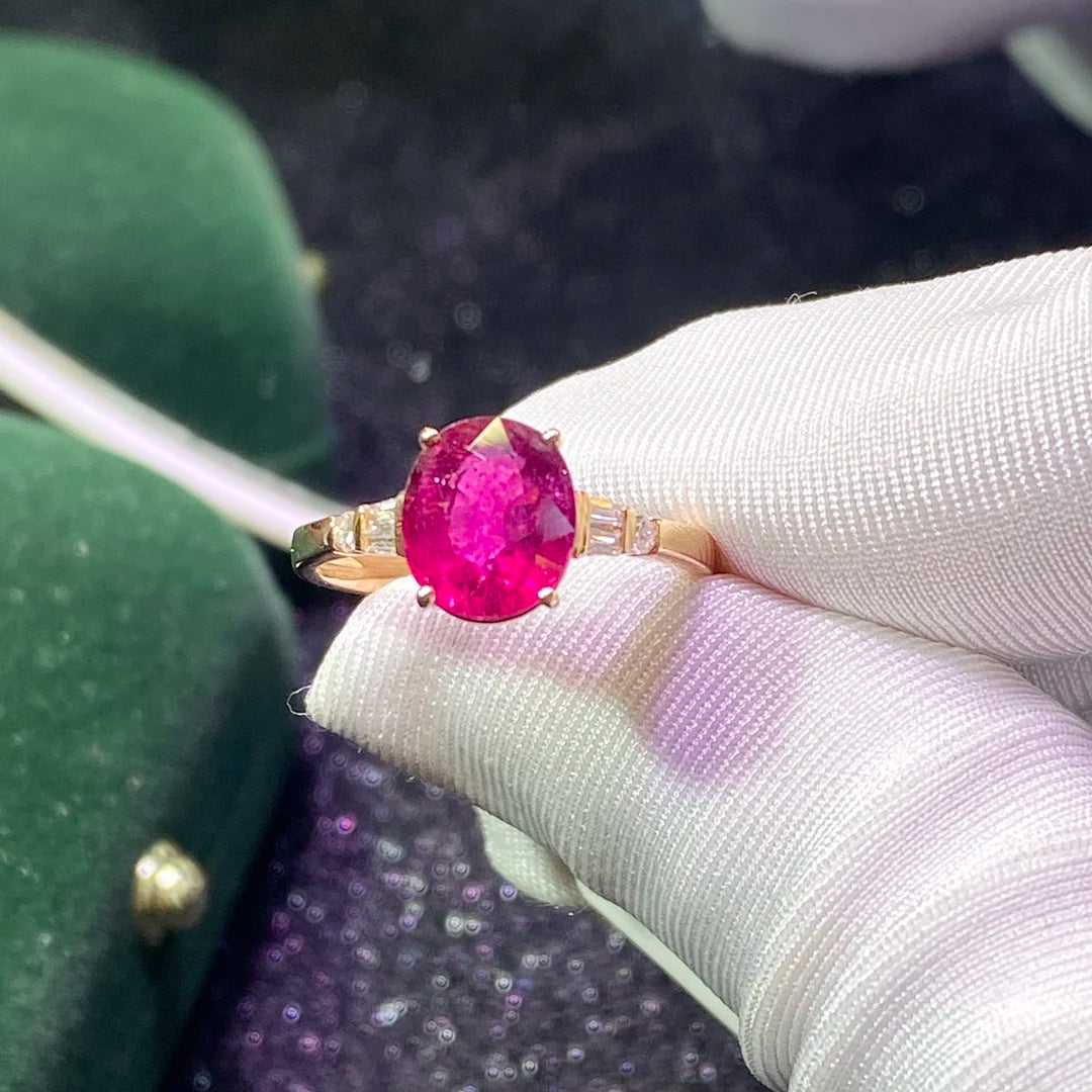 Ring 18K Gold 2.3ct Rubellite Tourmaline Diamonds Female's