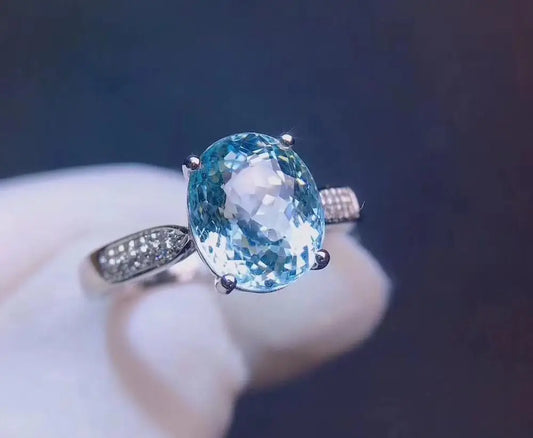 Ring 18K Gold 2.8ct Aquamarine Diamonds Female Anniversary Gift