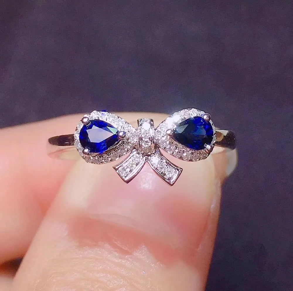 Ring 18K Gold 0.42ct Blue Sapphire Gemstone Diamonds Female Fine