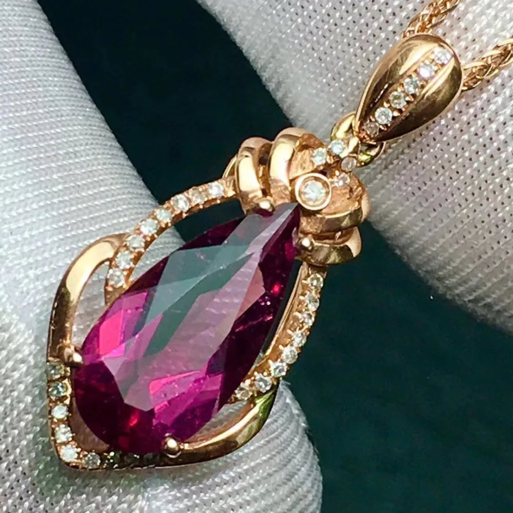 Pendant 18K Gold 3.05ct Rubillite Tourmaline Gemstones Diamond Necklace