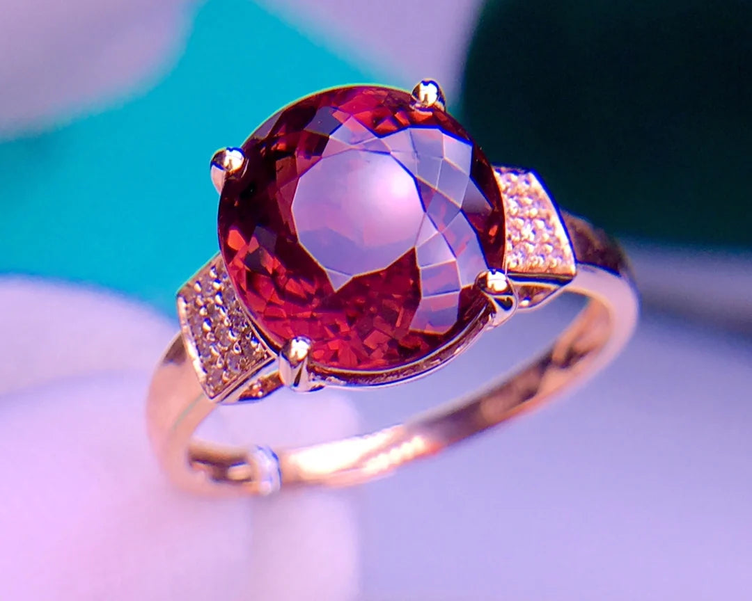 Ring 18K Rose Gold 4.6ct Red Tourmaline Gemstone Female Fine