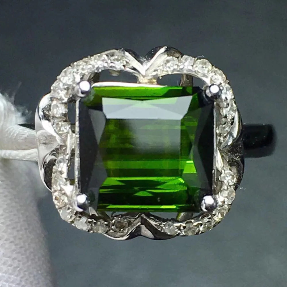 Ring 18K Gold 2.5ct Green Tourmaline Gemstone Diamonds Men's Wedding Ring