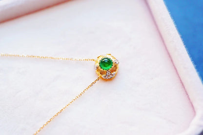 Necklace 18K Gold Green Emerald 4.6mm Gemstone Pendant Female's