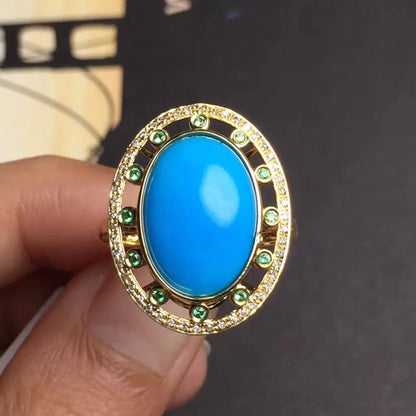 Ring 18K Rose Gold Turquoise Gemstones Diamonds Female Sporty