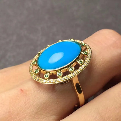 Ring 18K Rose Gold Turquoise Gemstones Diamonds Female Sporty