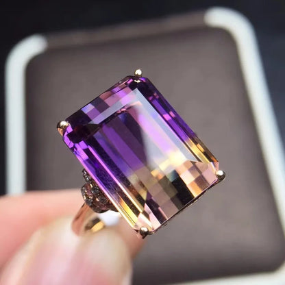 Ring 18K Rose Gold Rectangle Ametrine Gemstones Wedding Female's