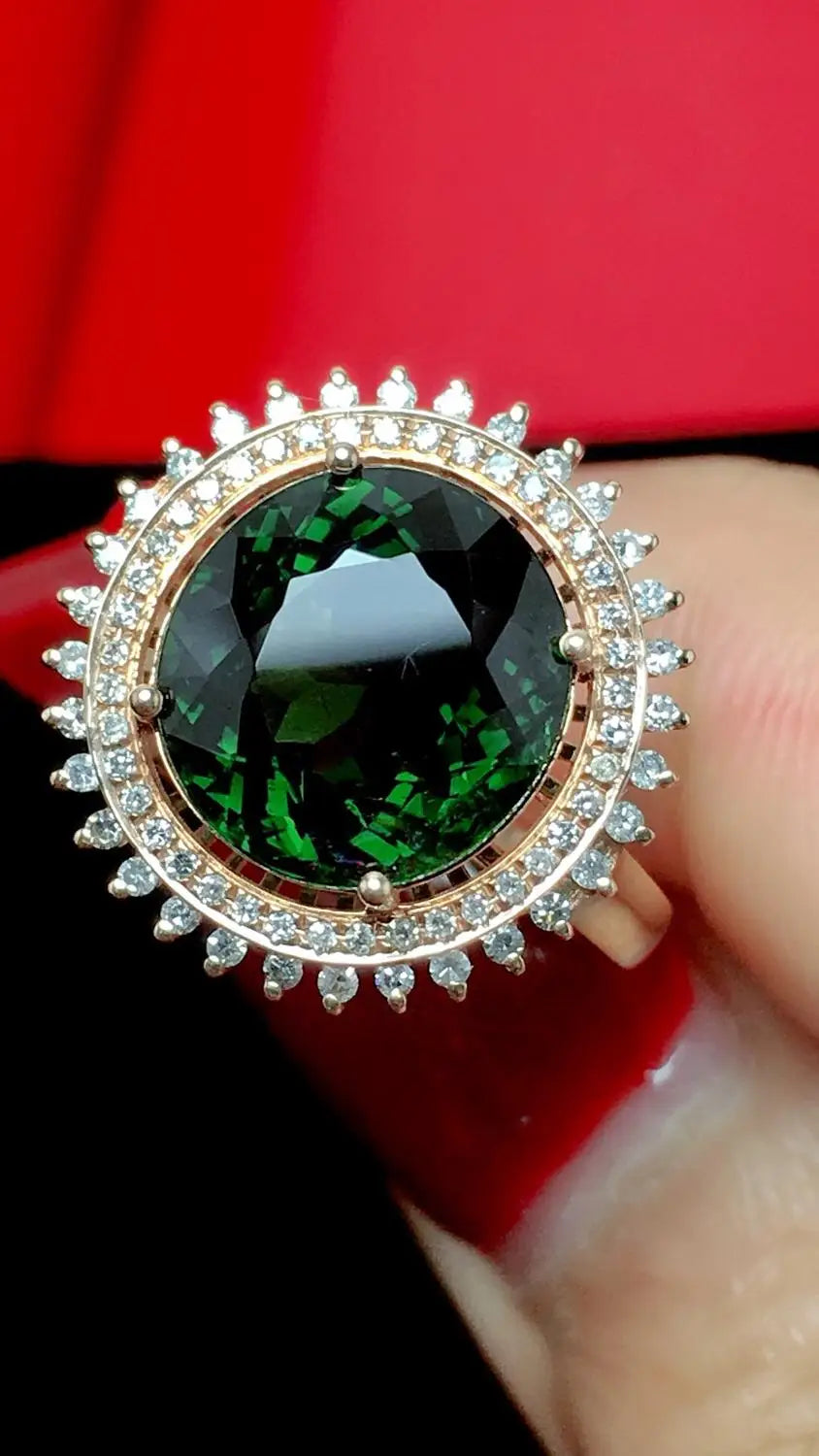 Ring 18K Gold 5.2ct Green Tourmaline Gemstone Female's Gift Brazil