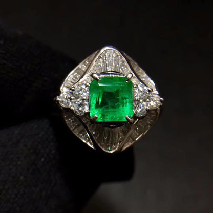 Ring Pt900 Platinum 1.099ct Emerald Diamond Colombian Origin Female's