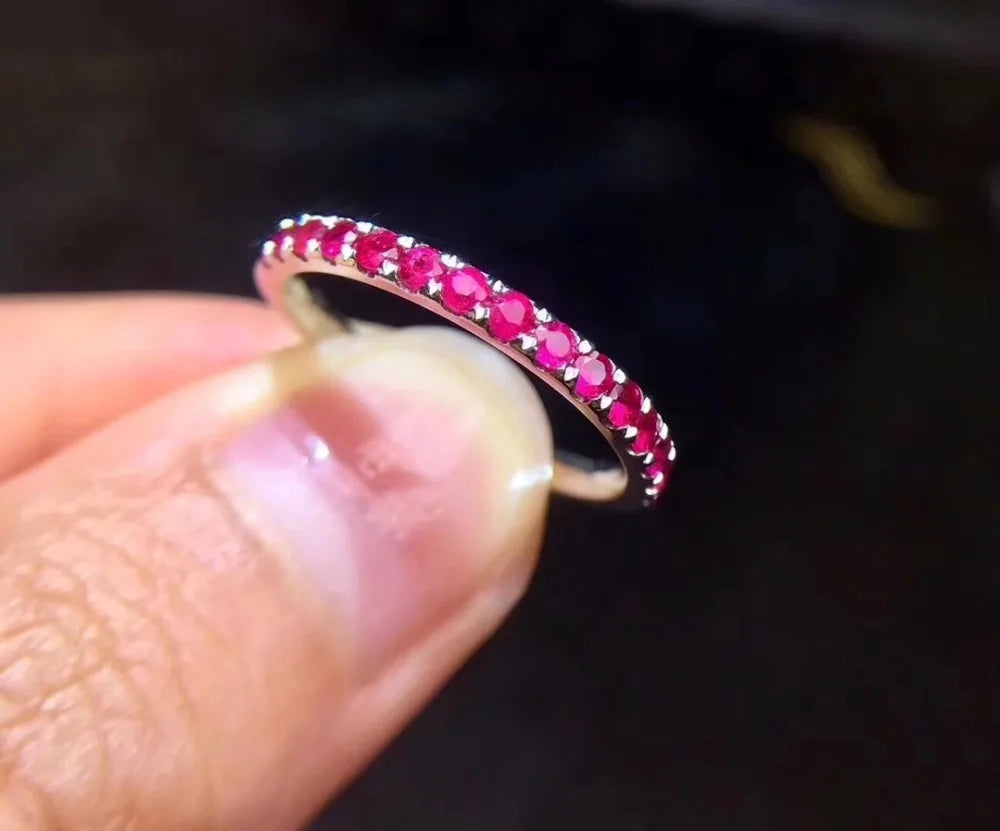 Ring 18K White Gold Pink Sapphire Gemstones Female Engagement